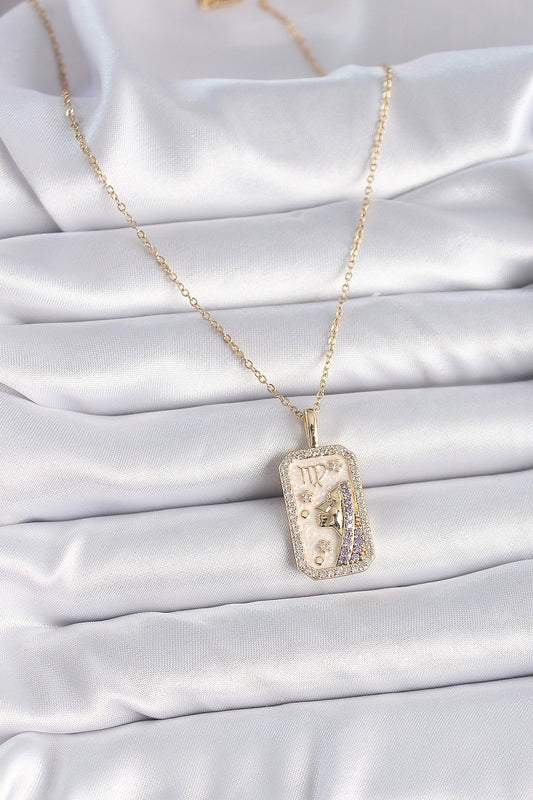 316L Steel Gold Color Chain Virgo Zodiac Sign Zircon Stone Women's Necklace