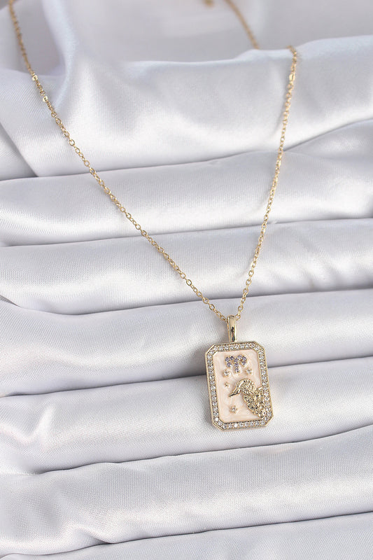 316L Steel Gold Color Chain Aries Zodiac Sign Zircon Stone Women's Necklace