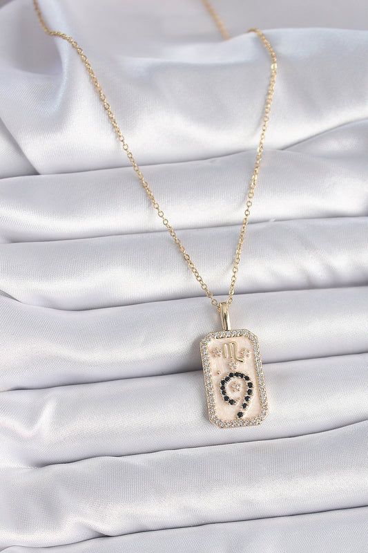316L Steel Gold Color Chain Scorpio Zodiac Sign Zircon Stone Women's Necklace