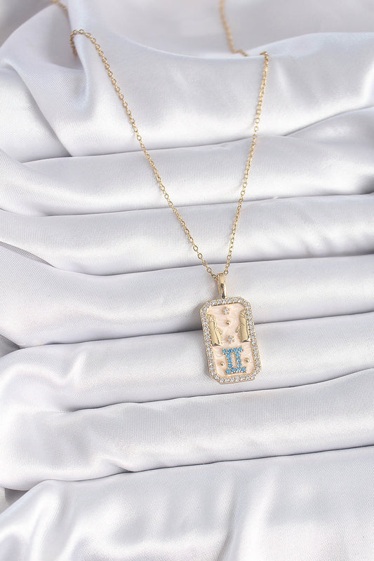 316L Steel Gold Color Chain Gemini Zodiac Sign Zircon Stone Women's Necklace