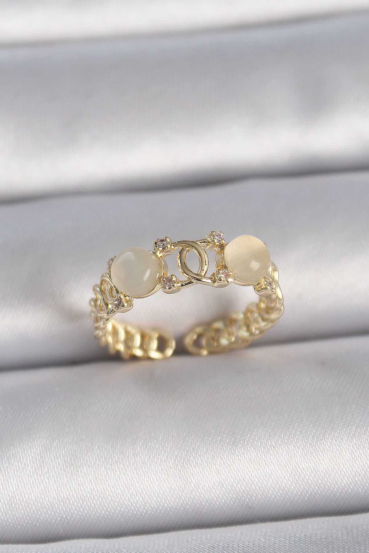 Brass Gold Color Adjustable Zircon Stone White Enamel Combined Ring Model Women's Ring