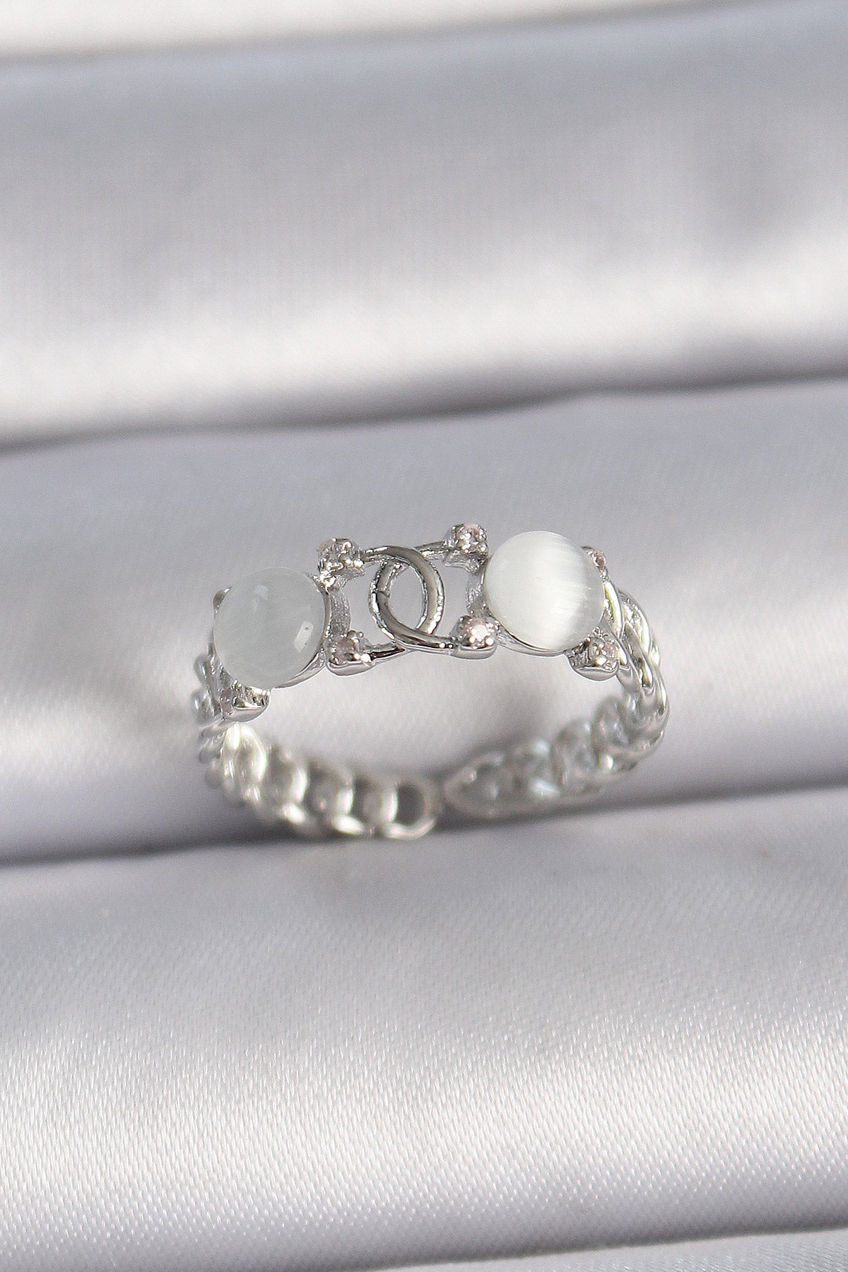 Brass Silver Color Adjustable Zircon Stone White Enamel Combined Ring Model Women's Ring
