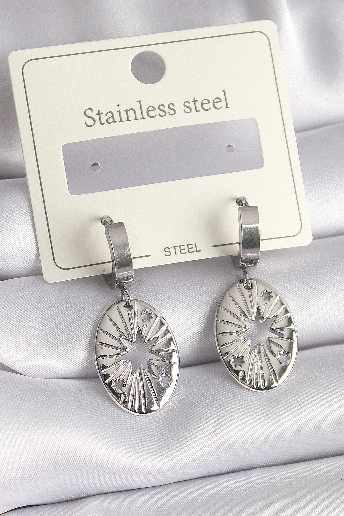 316L Steel Silver Color Pole Star Embroidered Women's Earrings