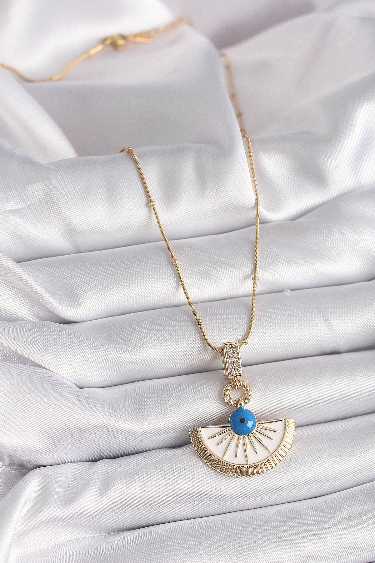 316L Steel Gold Color Chain Zircon Stone Detailed Evil Eye Bead Eye Model Women's Necklace