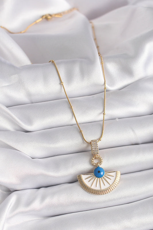 316L Steel Gold Color Chain Zircon Stone Detailed Evil Eye Bead Eye Model Women's Necklace