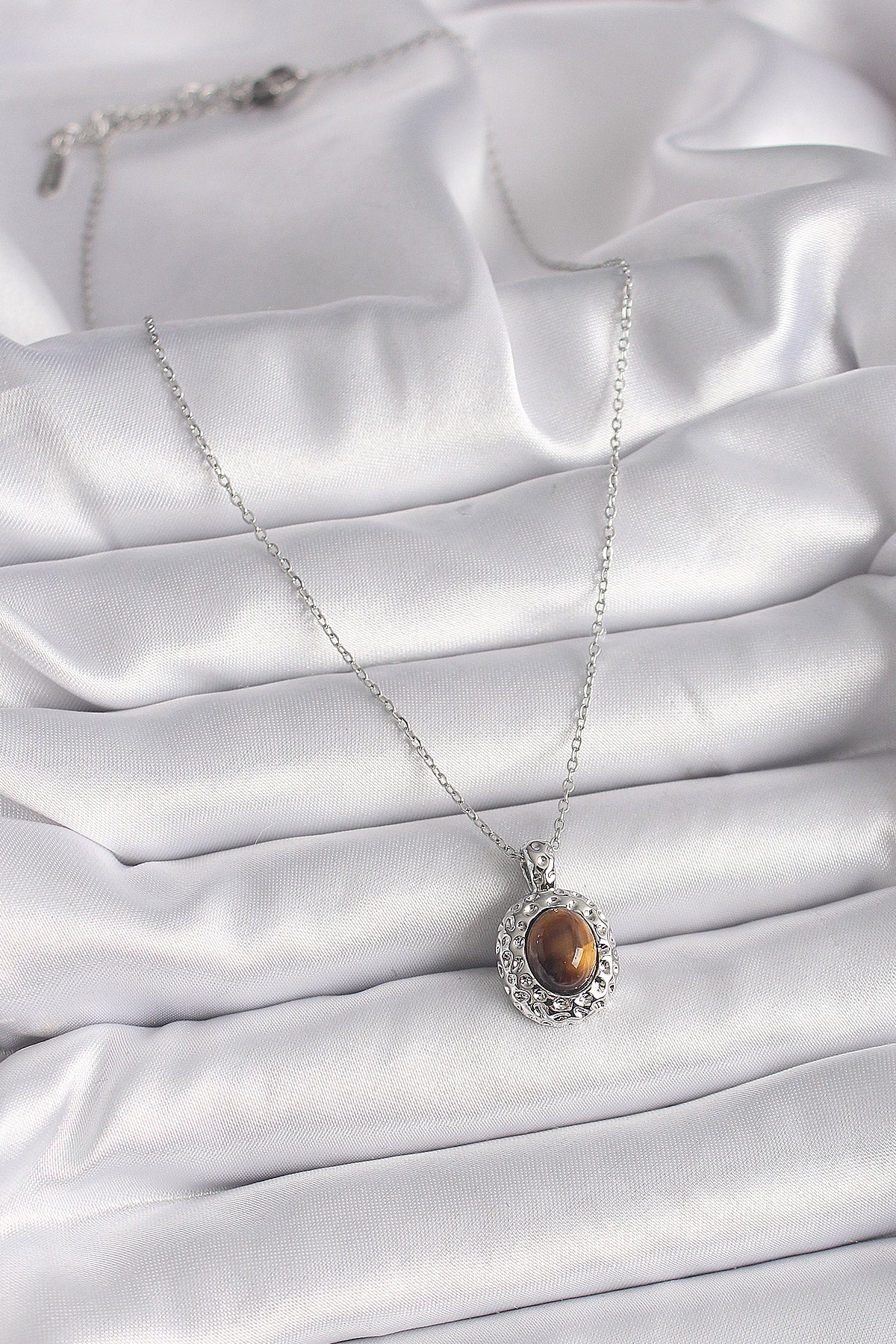 316L Steel Silver Color Chain Amber Bead Model Women's Necklace