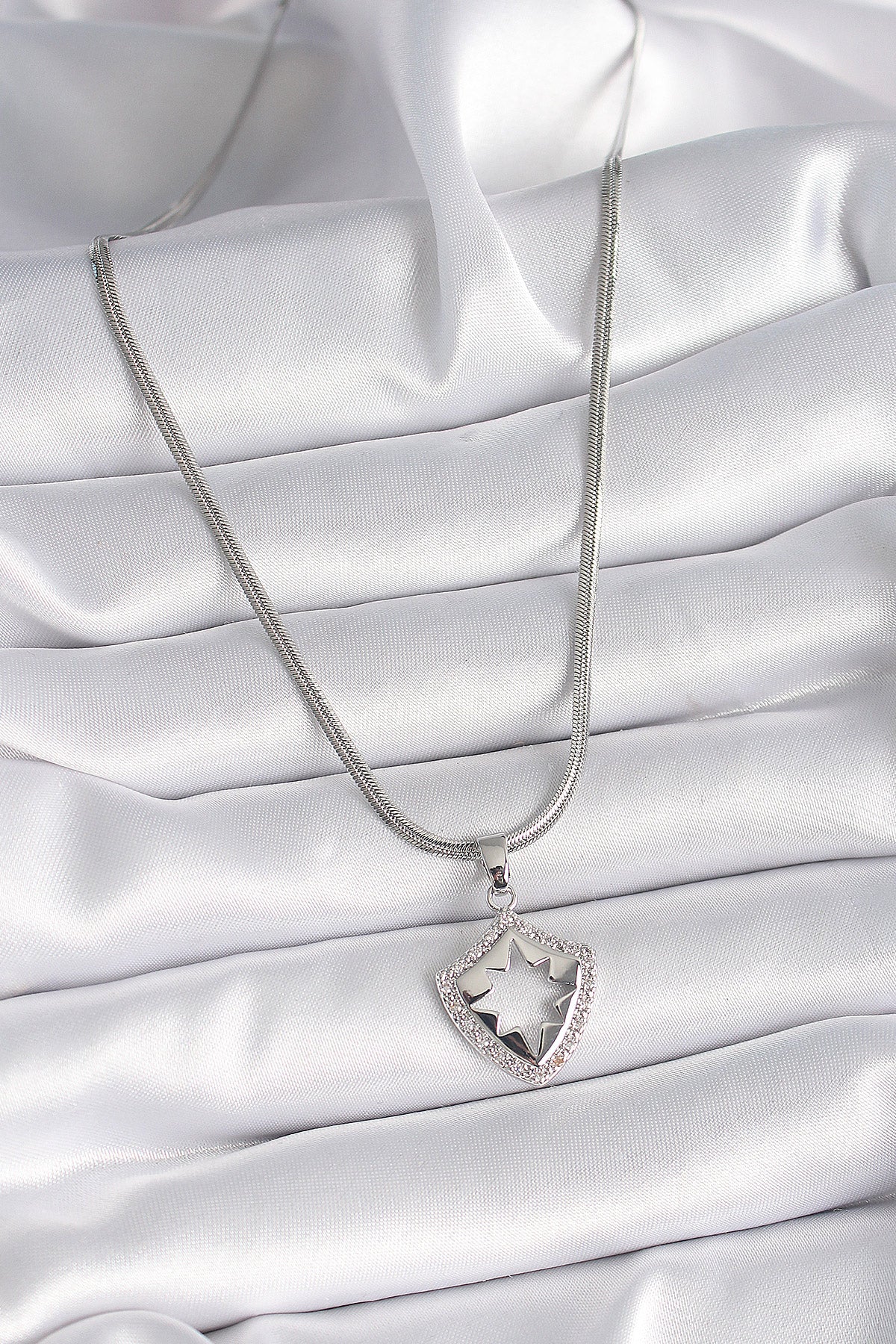 316L Steel Silver Color Italian Chain Zircon Stone Polar Star Engraved Model Women's Necklace