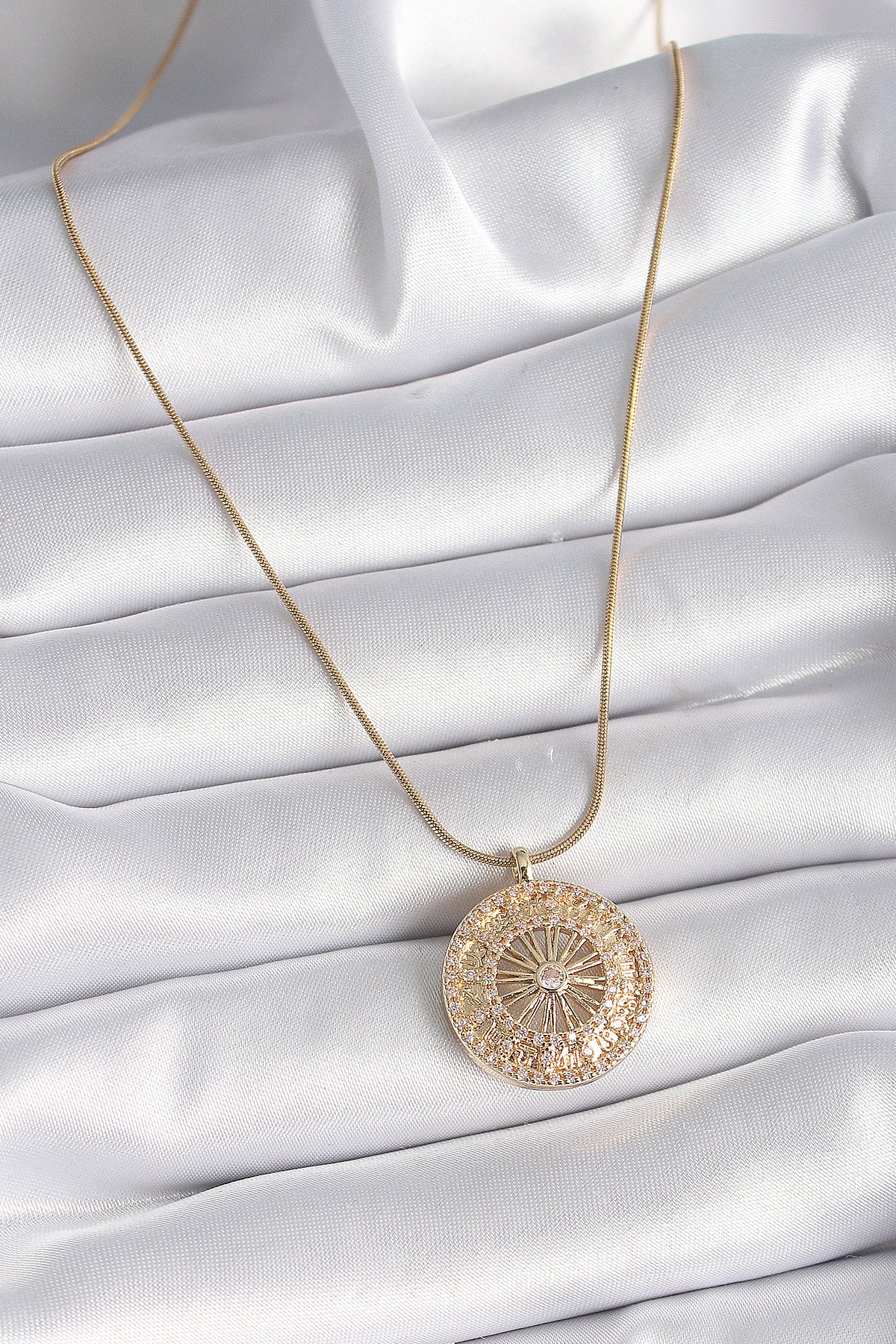 316L Steel Gold Color Zircon Stone 12 Zodiac Sign Medallion Model Women's Necklace
