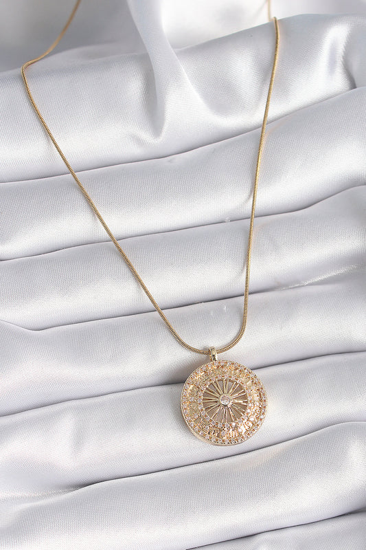 316L Steel Gold Color Zircon Stone 12 Zodiac Sign Medallion Model Women's Necklace