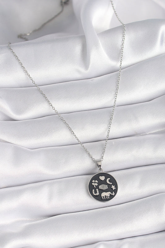 316L Steel Silver Color Black Color Luck Necklace