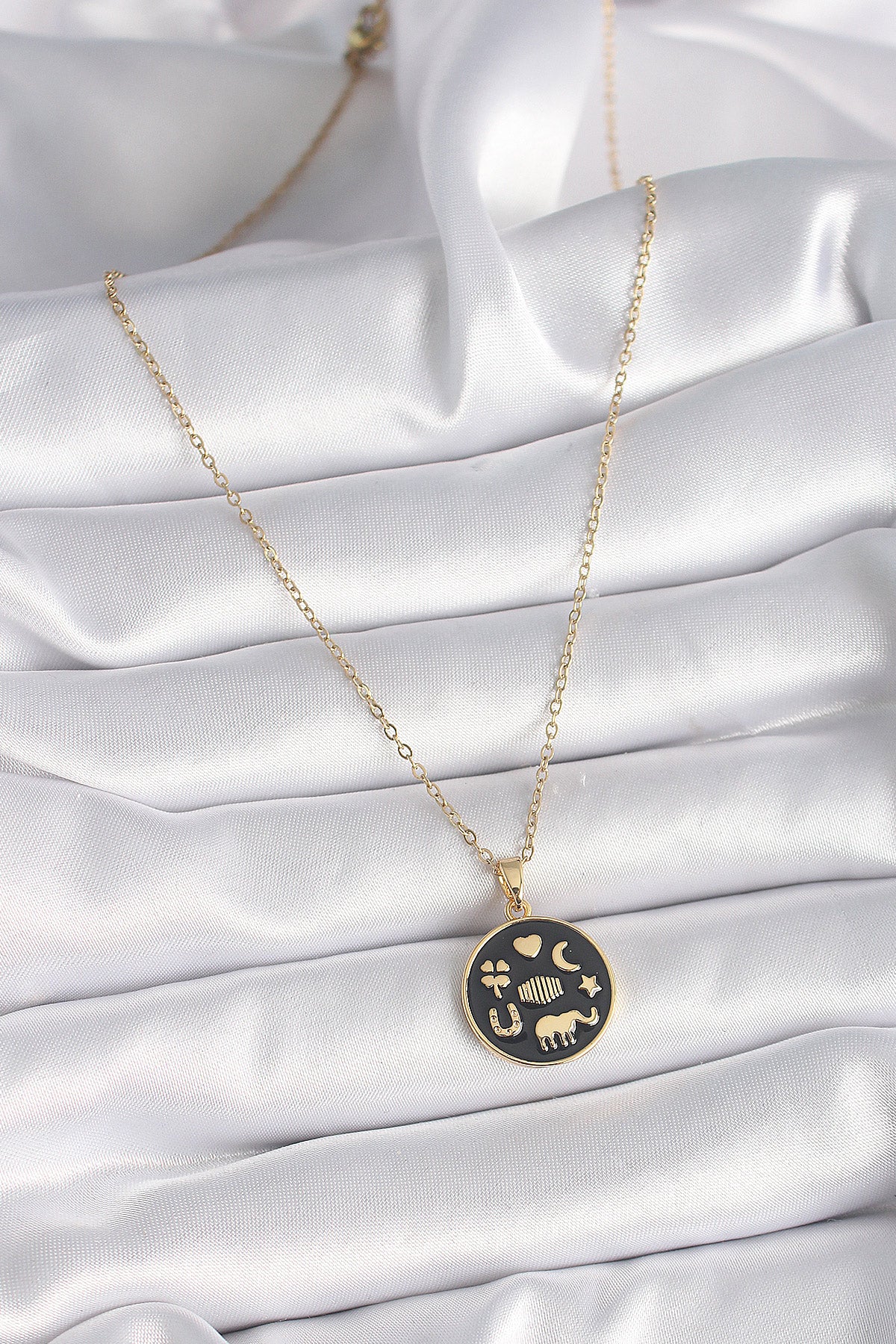 316L Steel Gold Color Black Luck Necklace