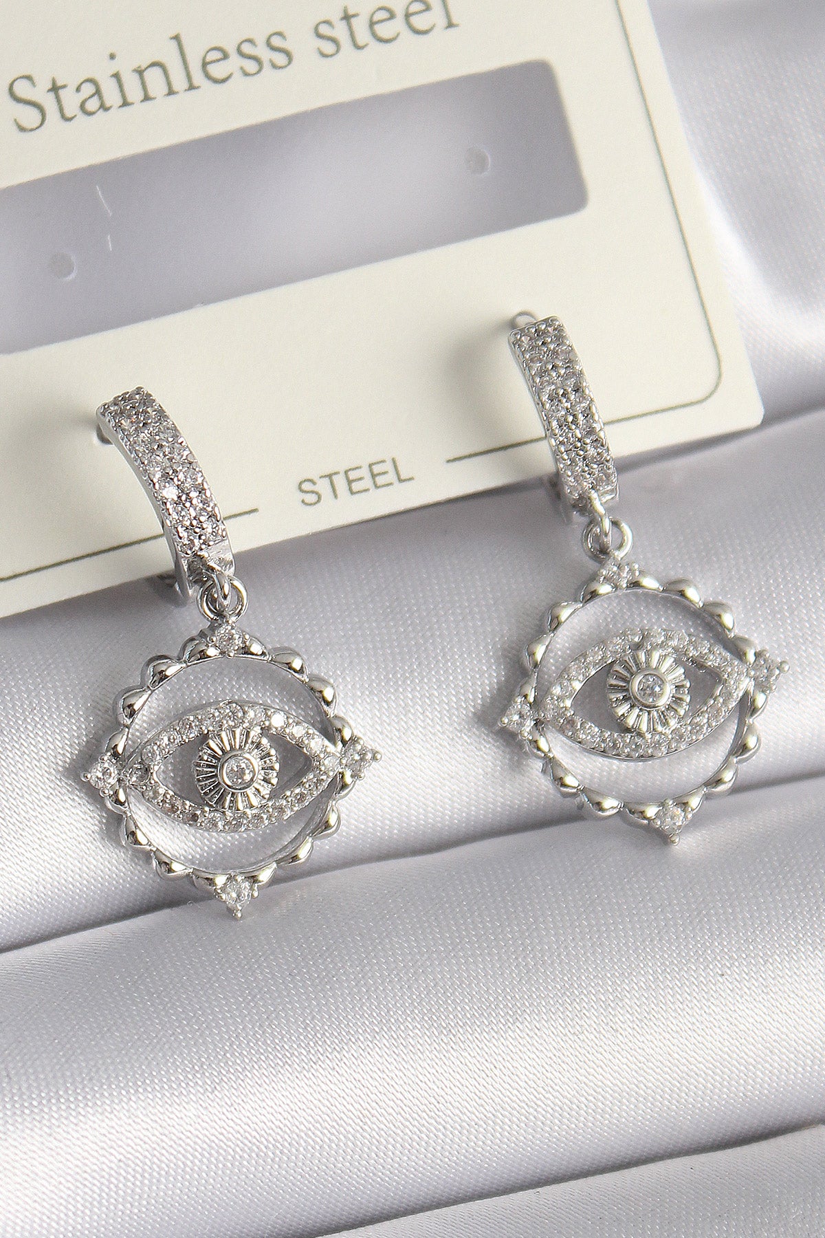 Brass Silver Color Zircon Stone Eye Model Women's Earrings