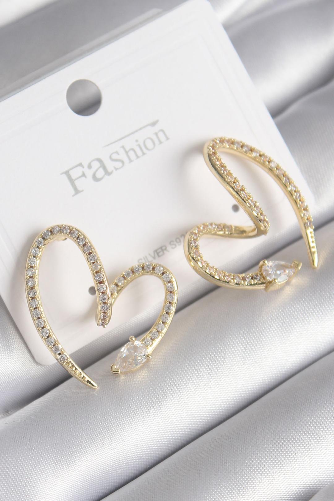 Brass Gold Color Zircon Stone Snake Heart Model Women's Earrings