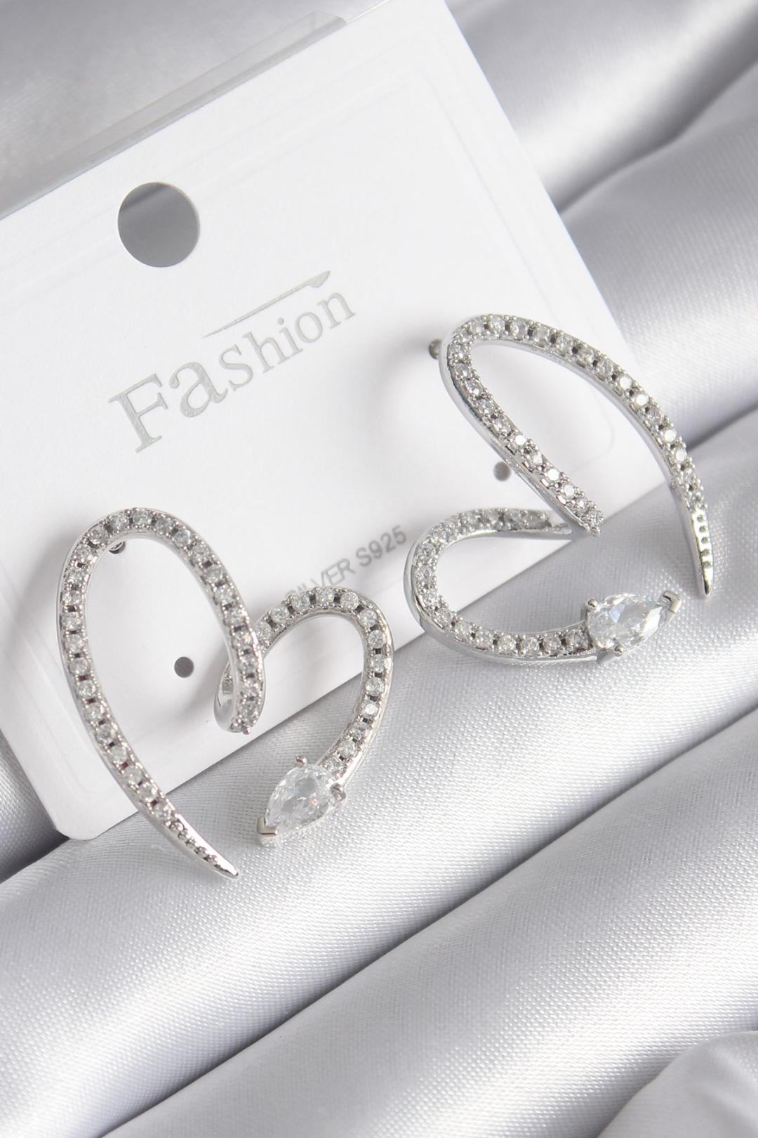 Brass Silver Color Zircon Stone Snake Heart Model Women's Earrings