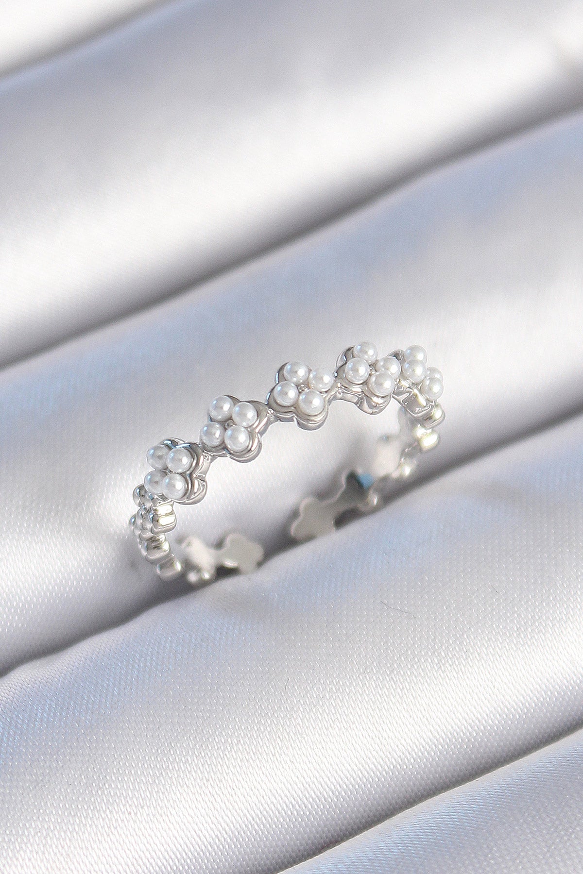Brass Silver Color Pearl Clover Model Women's Ring