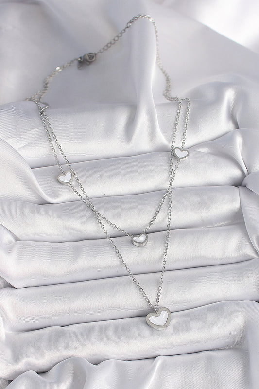 316L Steel Silver Color Chain 2-Piece Heart Model Women's Necklace