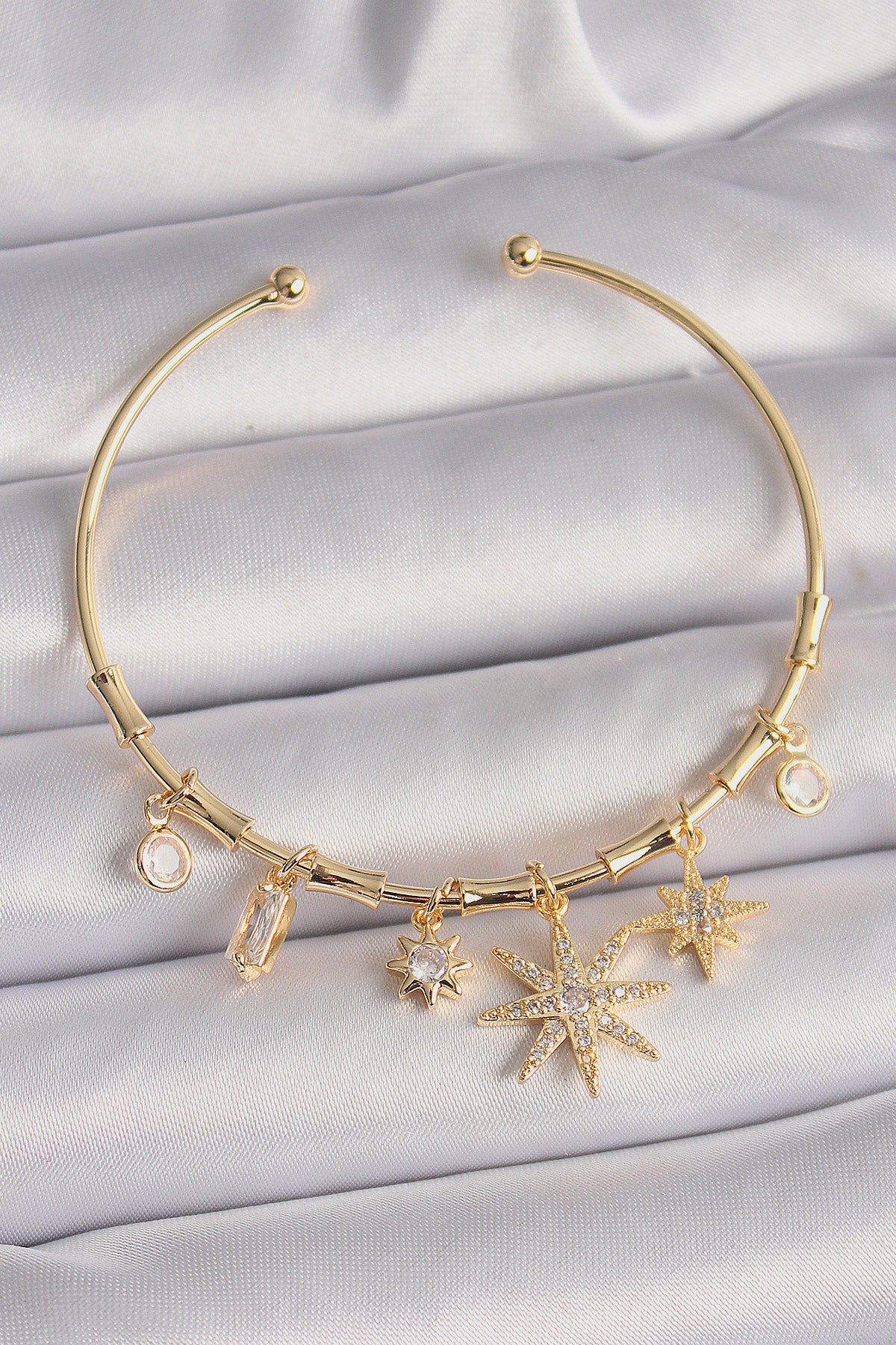 Brass Gold Color Dangle Zircon Stone Pole Star Figure Charm Bracelet