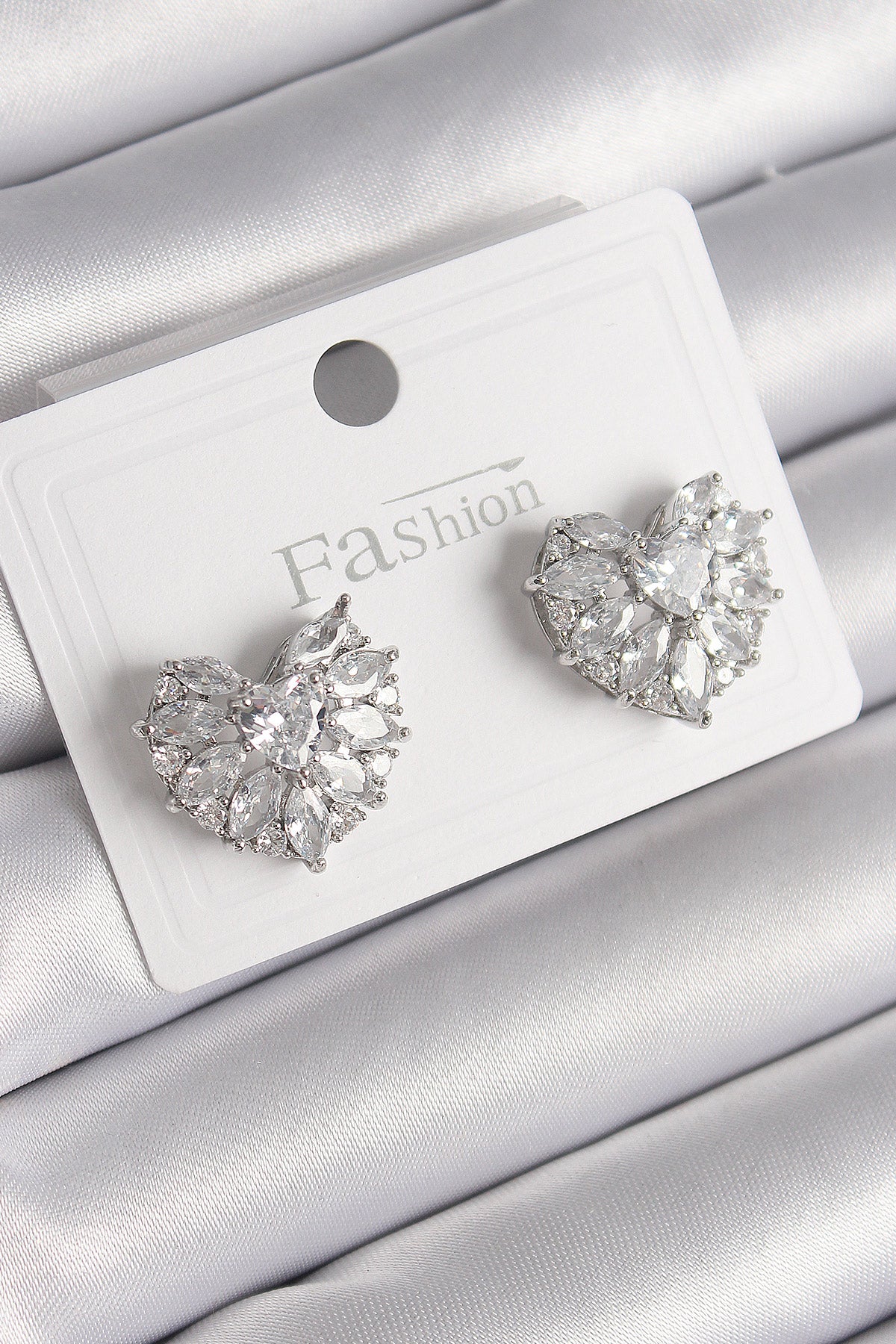 Brass Silver Color Zircon Stone Heart Model Women's Earrings