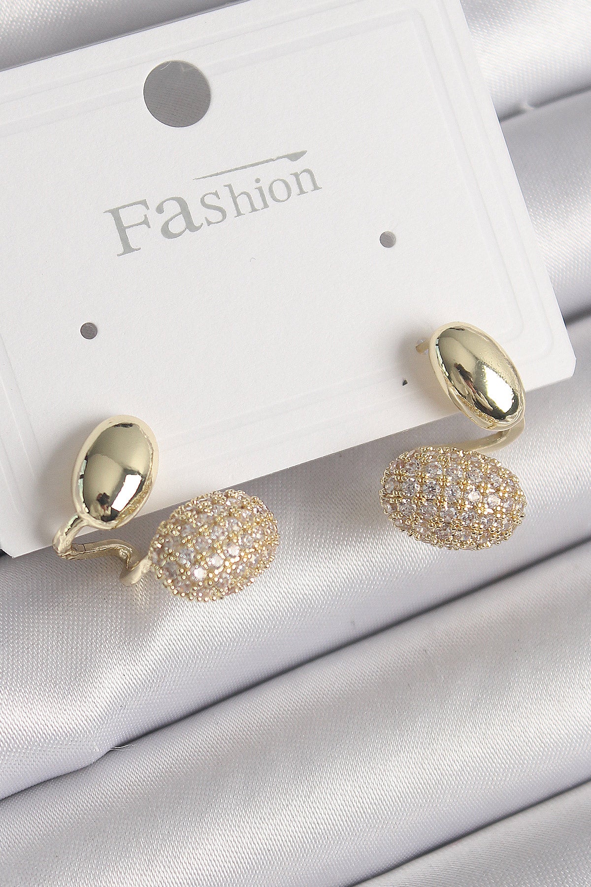 Brass Gold Color Zircon Stone Domed Model Women's Earrings