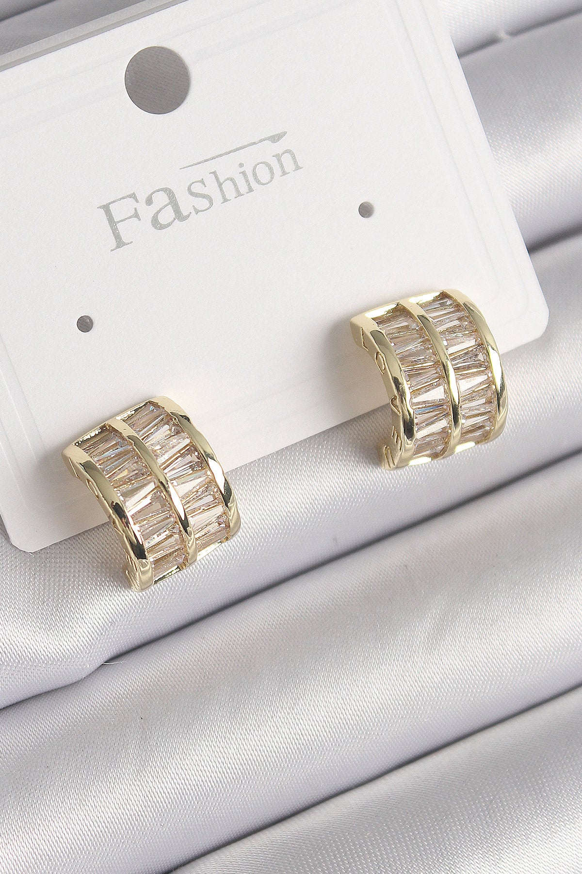 Brass Gold Color Double Row Zircon Stone Women's Earrings