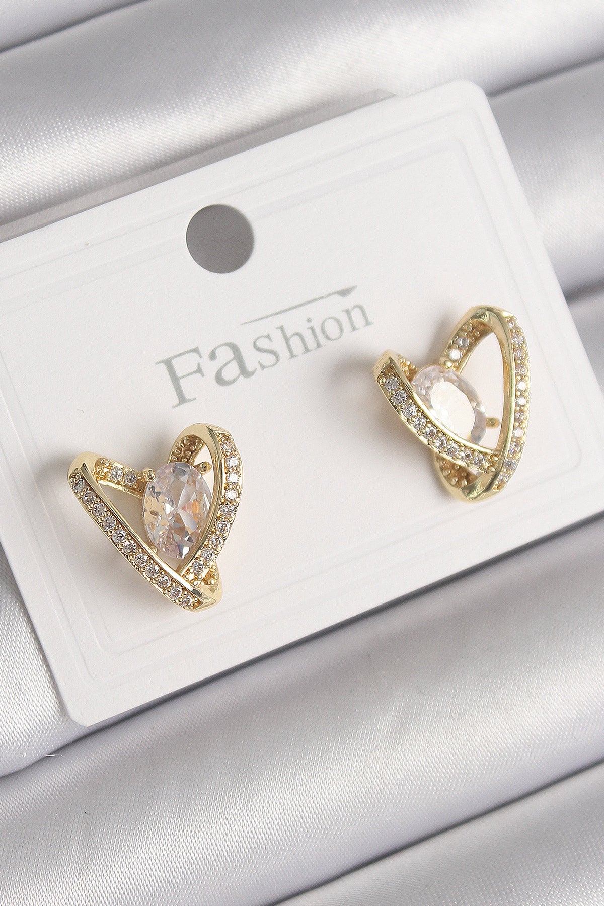 Brass Gold Color Zircon Stone Heart Model Women's Earrings