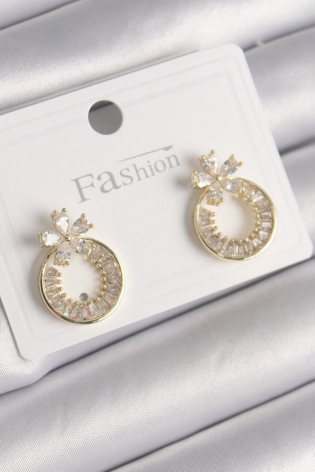 Brass Gold Color Zircon Stone Hoop Model Flower Figure Women's Earrings