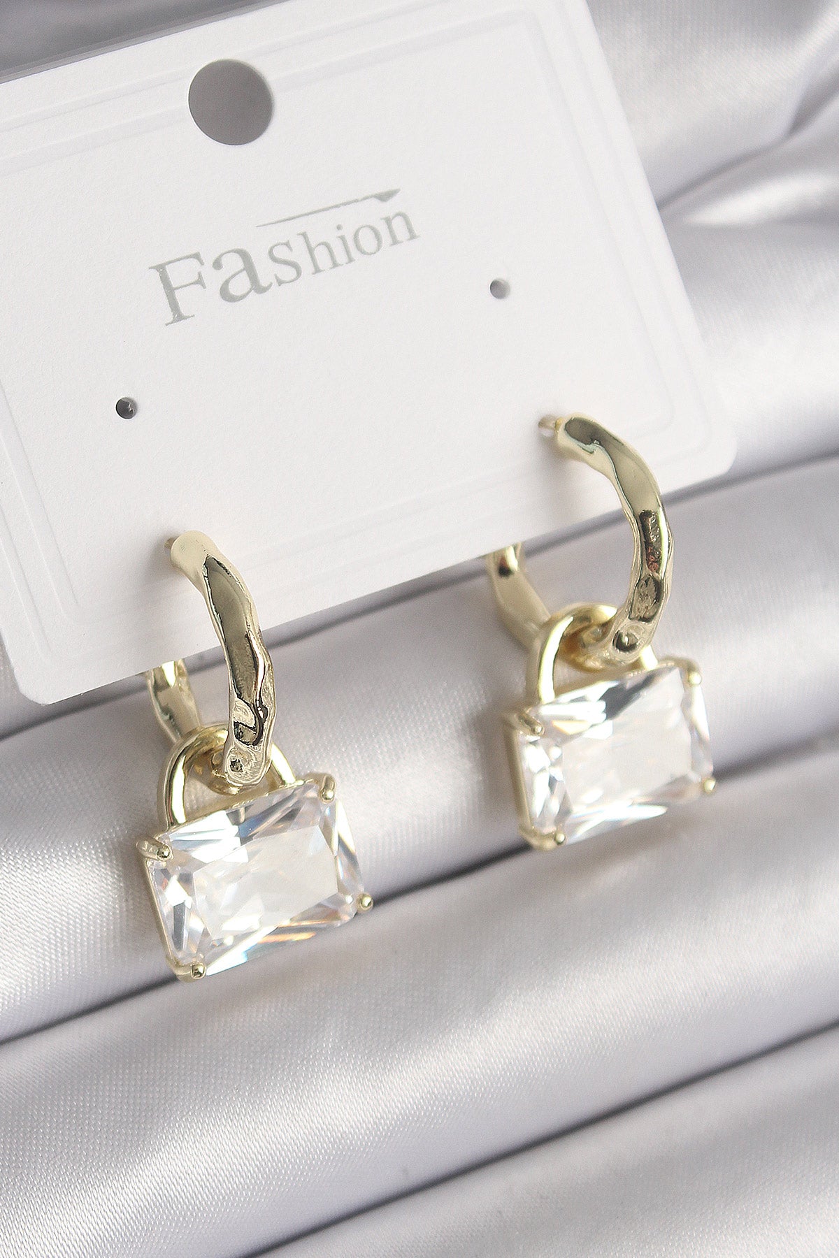 Brass Gold Color Dangle Zircon Stone Bag Model Women's Earrings