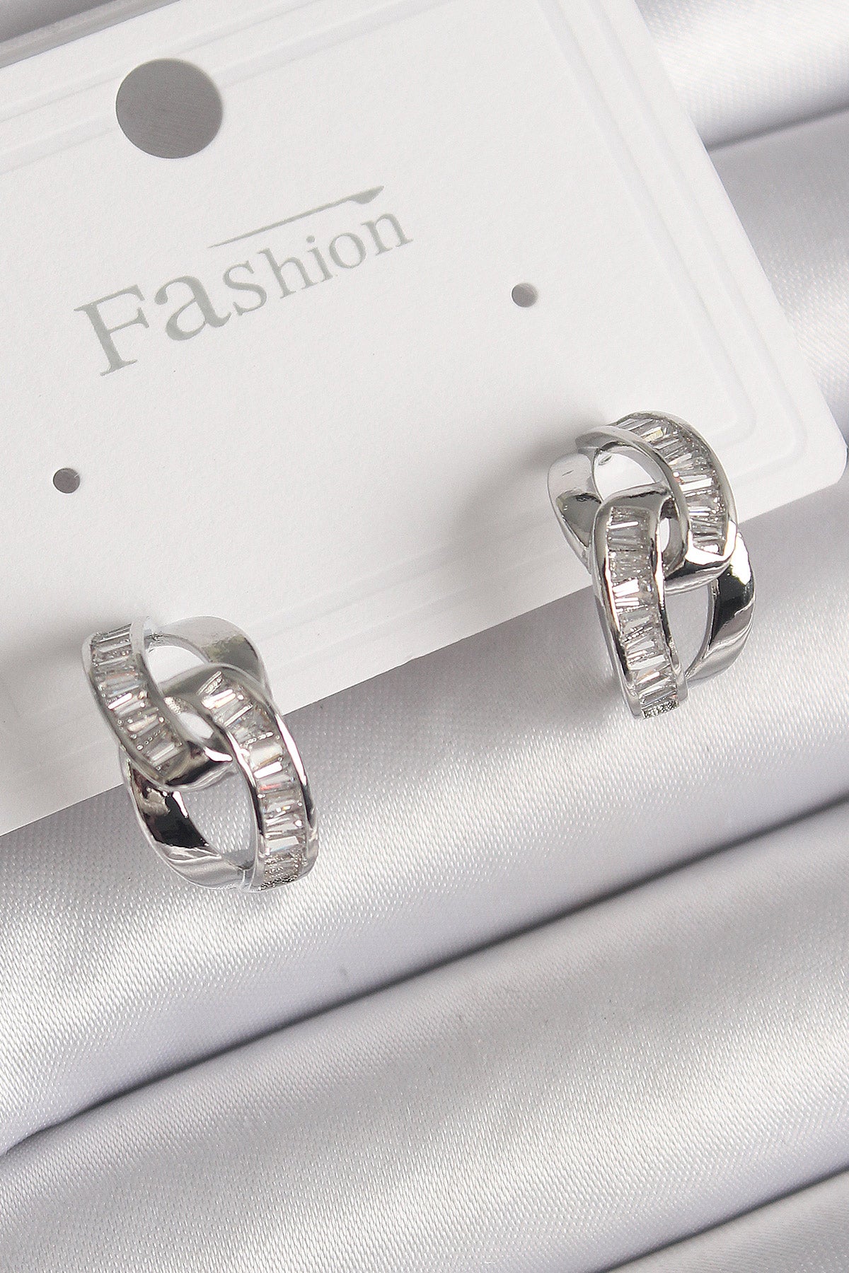 Brass Silver Color Zircon Stone Chain Model Women's Earrings