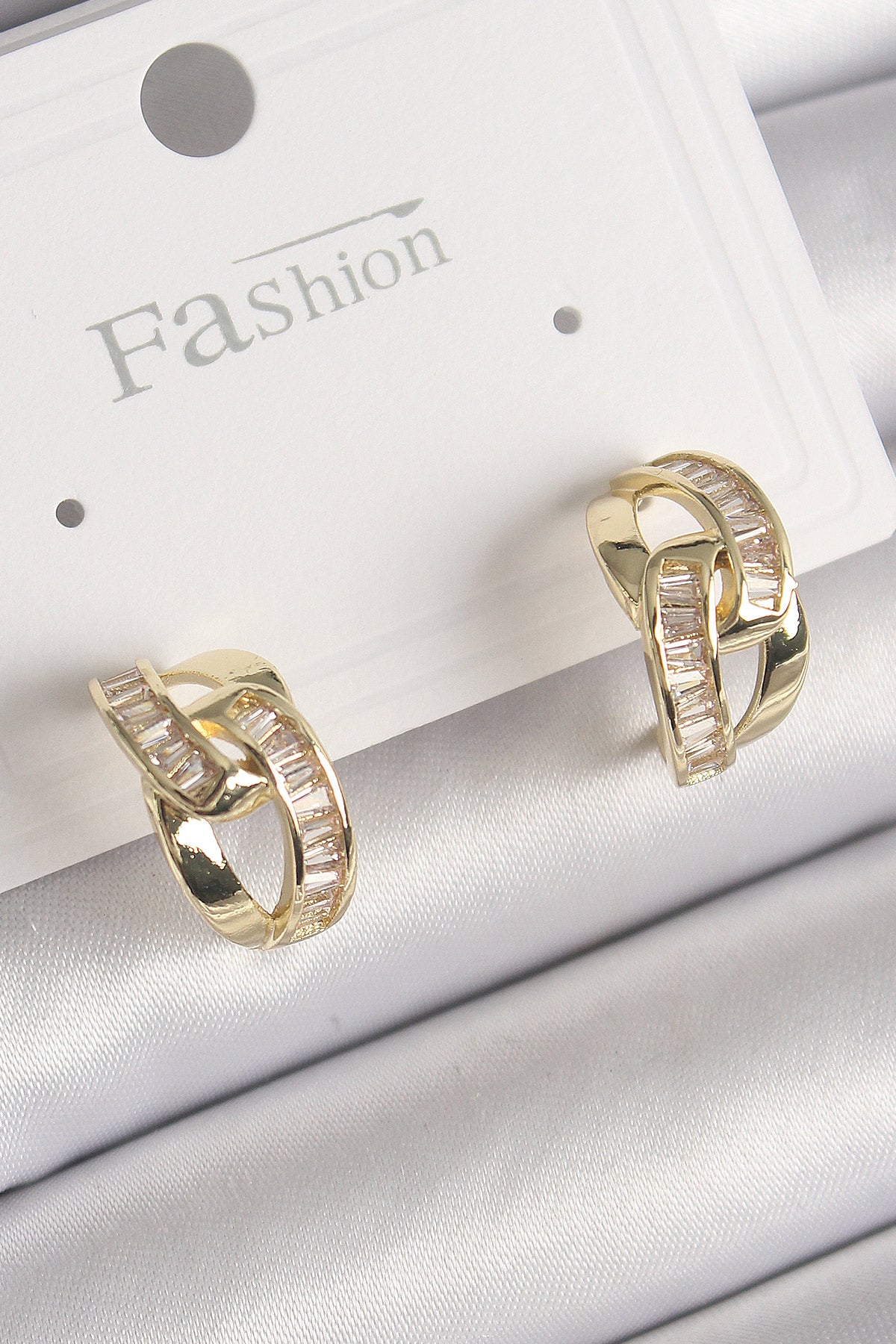Brass Gold Color Zircon Stone Chain Model Women's Earrings