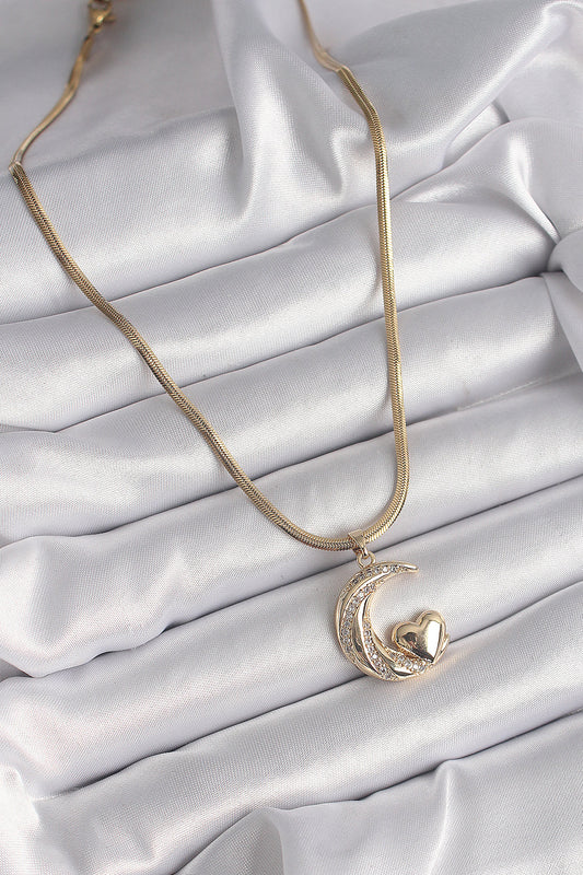 316L Steel Gold Color Italian Steel Chain Zircon Stone Halil Figure Heart Detail Women's Necklace