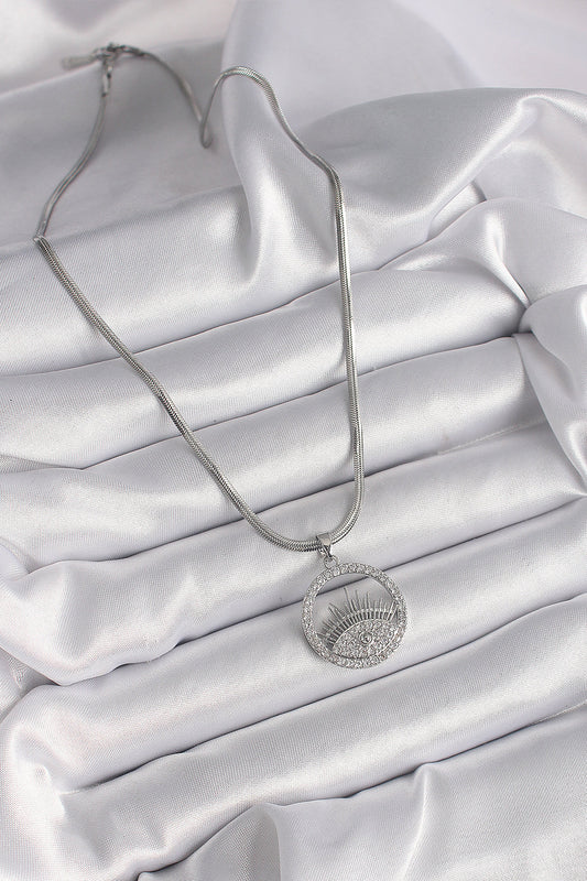 316L Steel Silver Color Italian Chain Zircon Stone Eye Model Women's Necklace