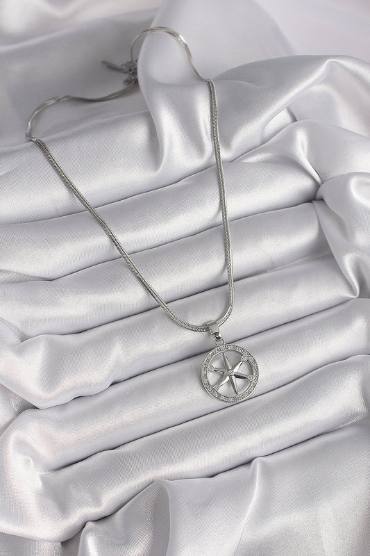316L Steel Silver Color Italian Chain Zircon Stone Pole Star Model Women's Necklace