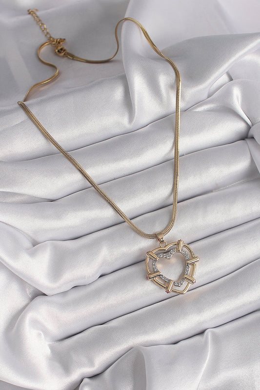316L Steel Gold Color Italian Chain Mix Color Zircon Stone Heart Model Women's Necklace