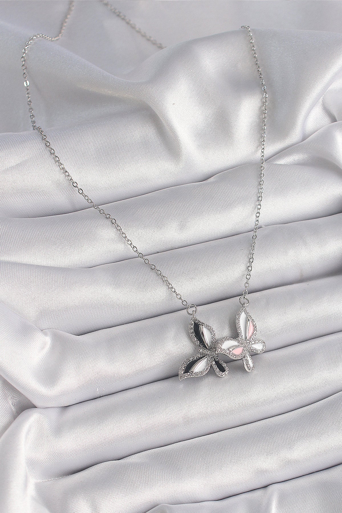 316L Steel Silver Color Chain Zircon Stone Colorful Butterfly Model Women's Necklace
