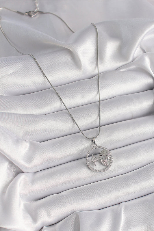 316L Steel Silver Color Chain Zircon Stone Star Medallion Model Women's Necklace