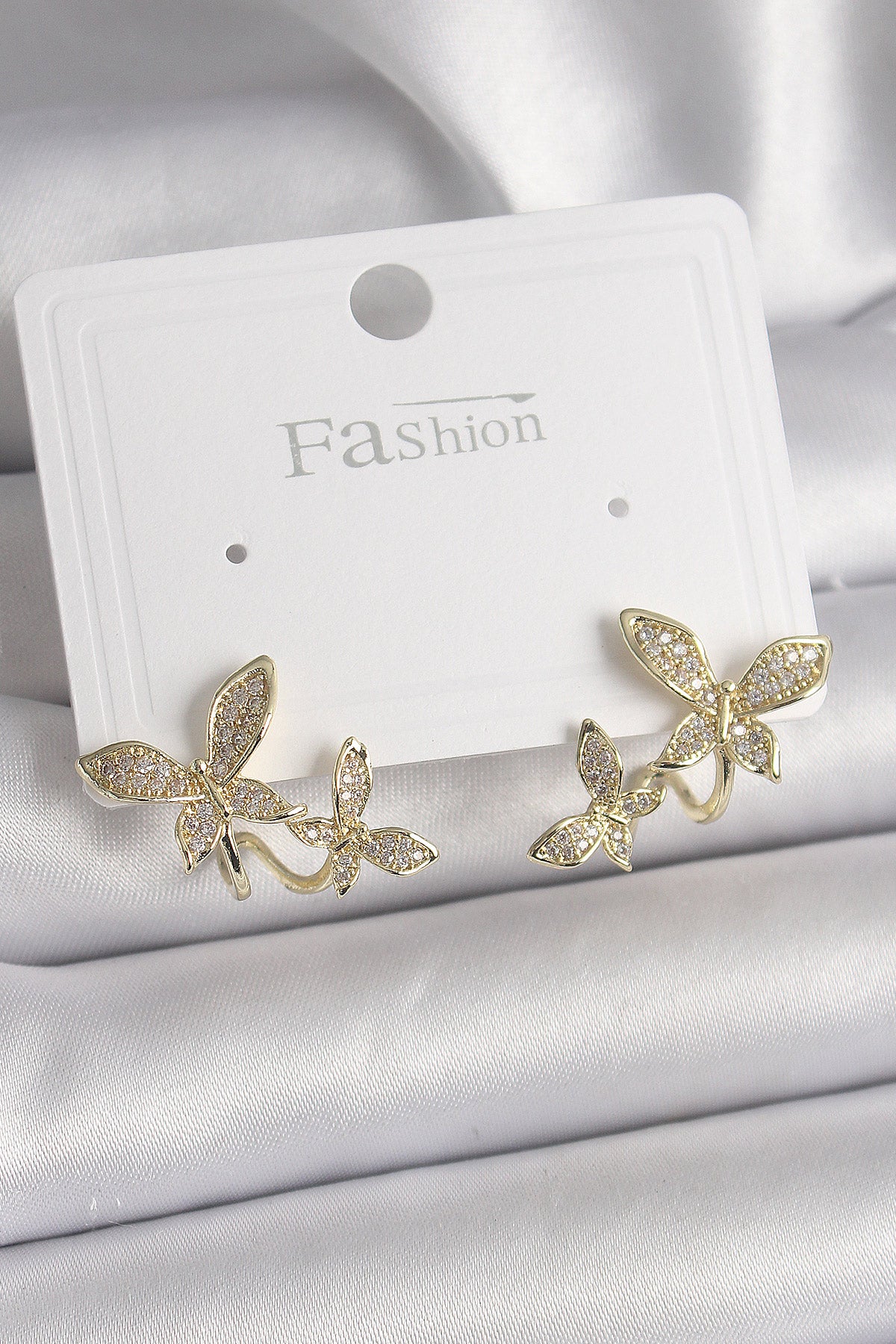 Brass Gold Color Zircon Stone Butterfly Model Women's Earrings