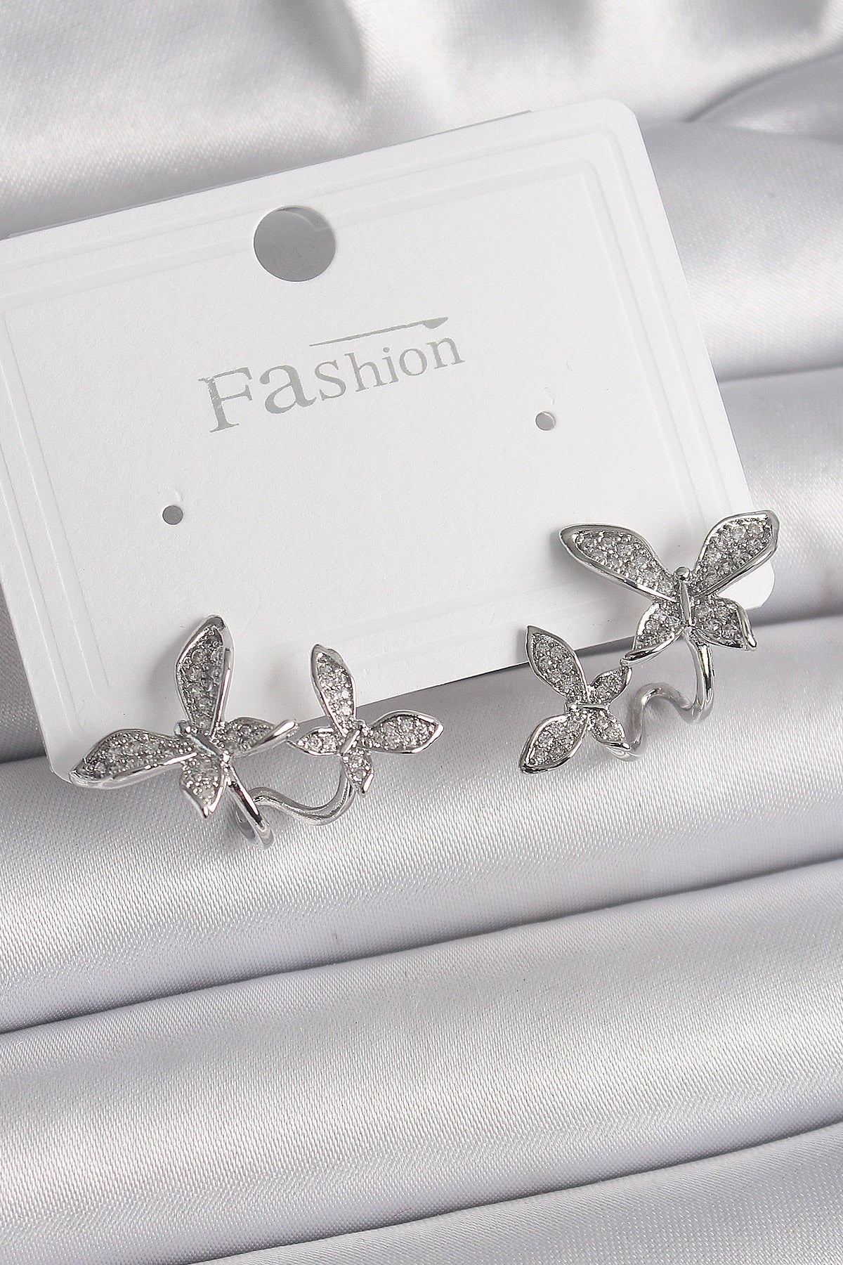 Brass Silver Color Zircon Stone Butterfly Model Women's Earrings