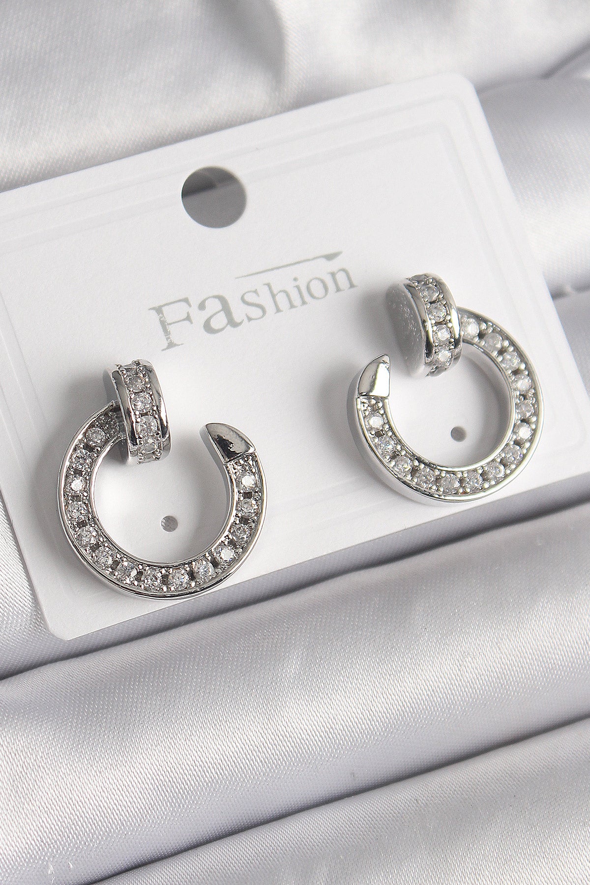 Brass Silver Color Zircon Stone Stud Hoop Model Women's Earrings