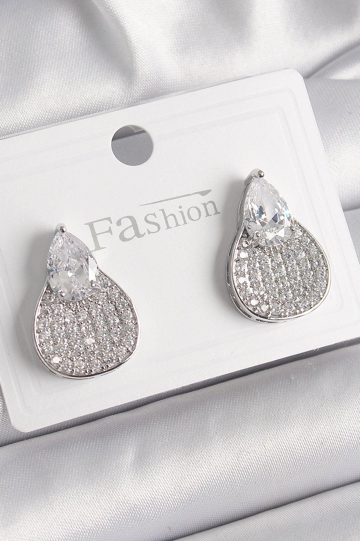 Brass Silver Color Zircon Stone Drop Model Women's Earrings