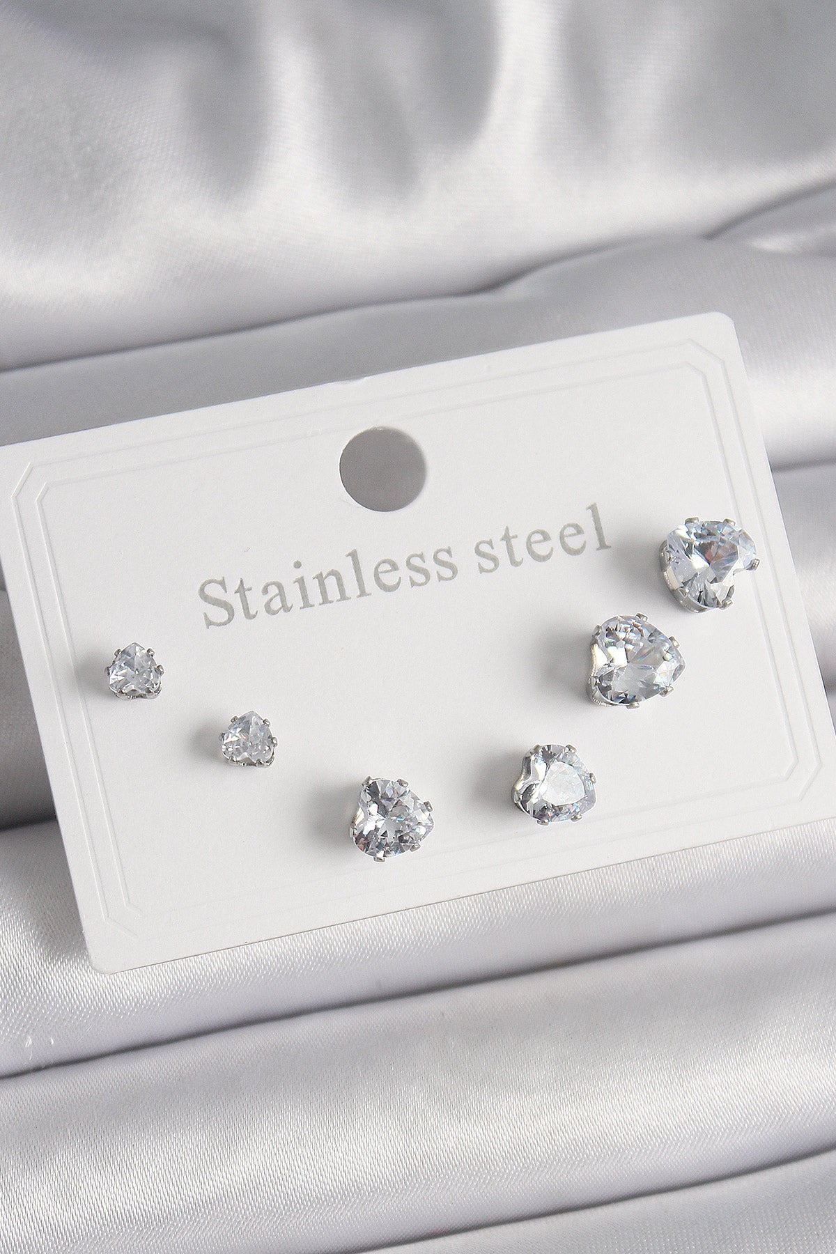 316L Steel Silver Color Zircon Stone Heart Model Women's Earring Set
