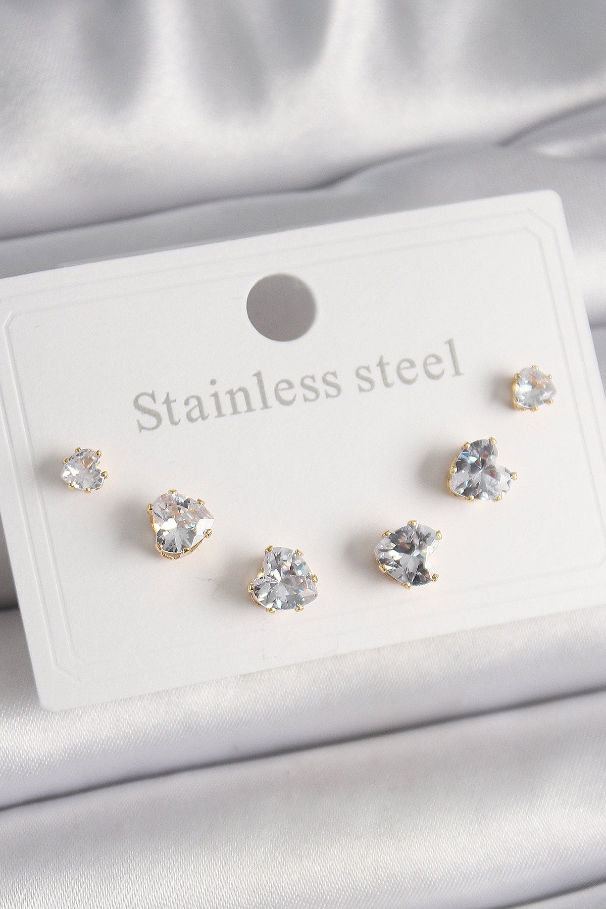 316L Steel Gold Color Zircon Stone Heart Model Women's Earring Set