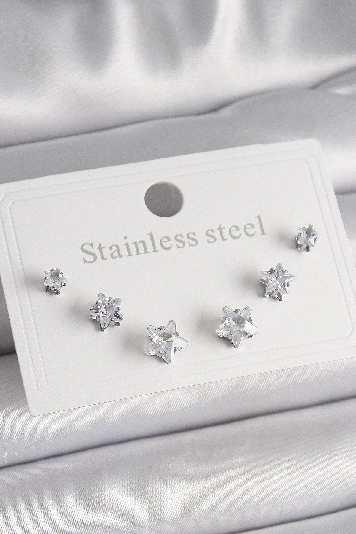 316L Steel Silver Color Zircon Stone Star Model Women's Earring Set