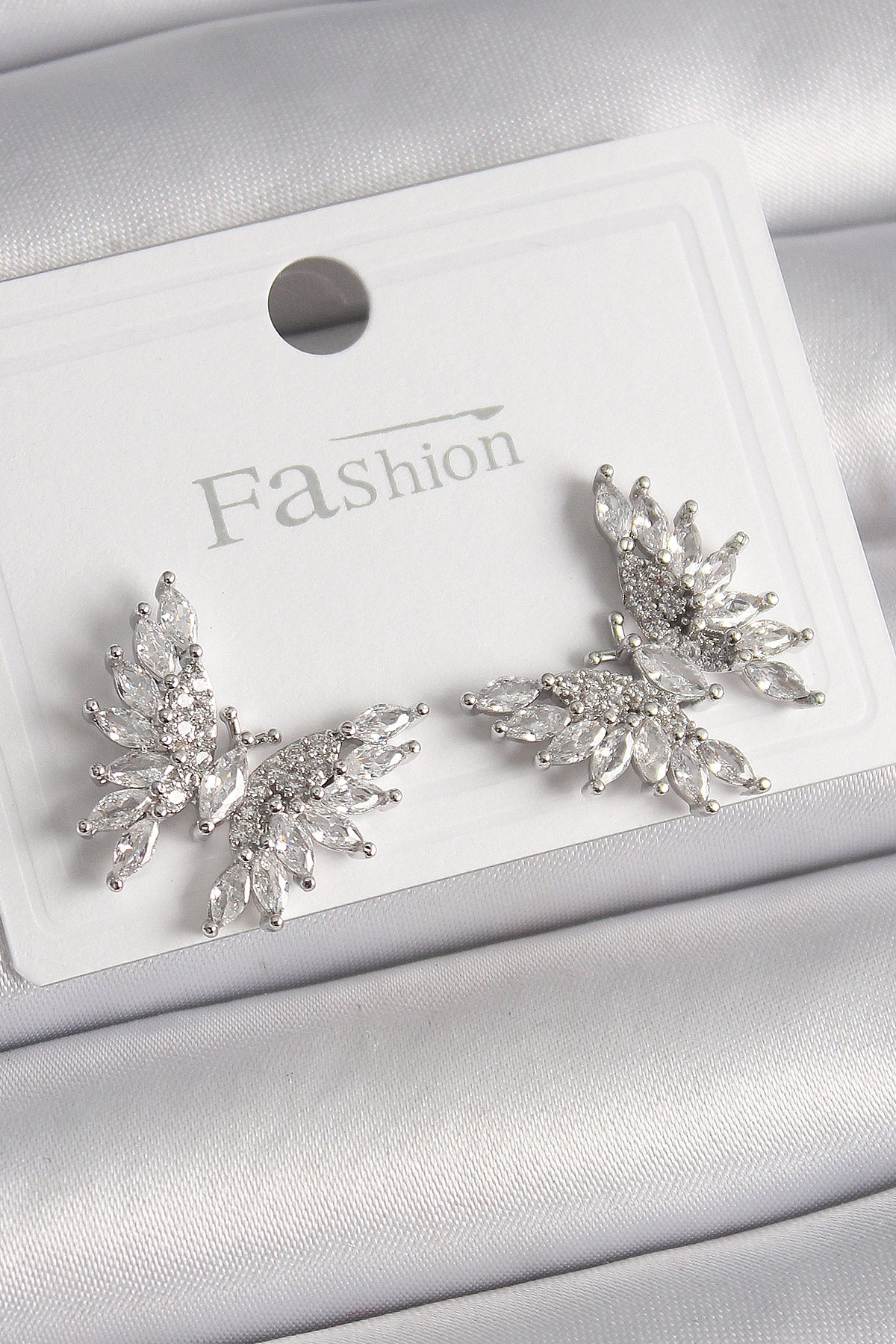 Brass Silver Color Zircon Stone Butterfly Model Women's Earrings