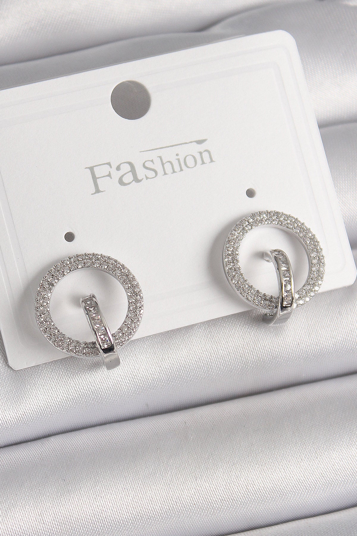 Brass Silver Color Zircon Stone Hoop Model Women's Earrings