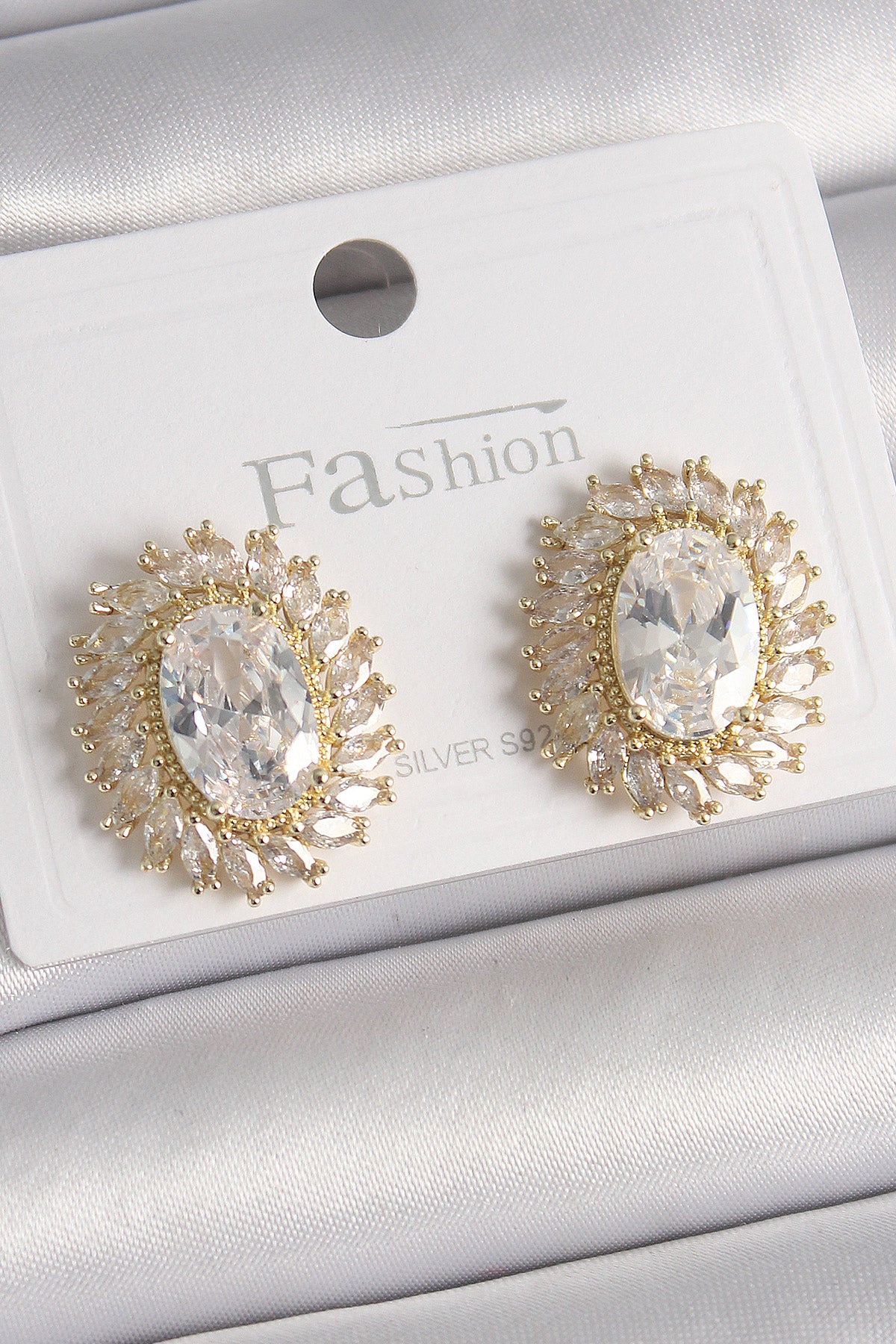 Brass Gold Color Zircon Stone Women's Earrings