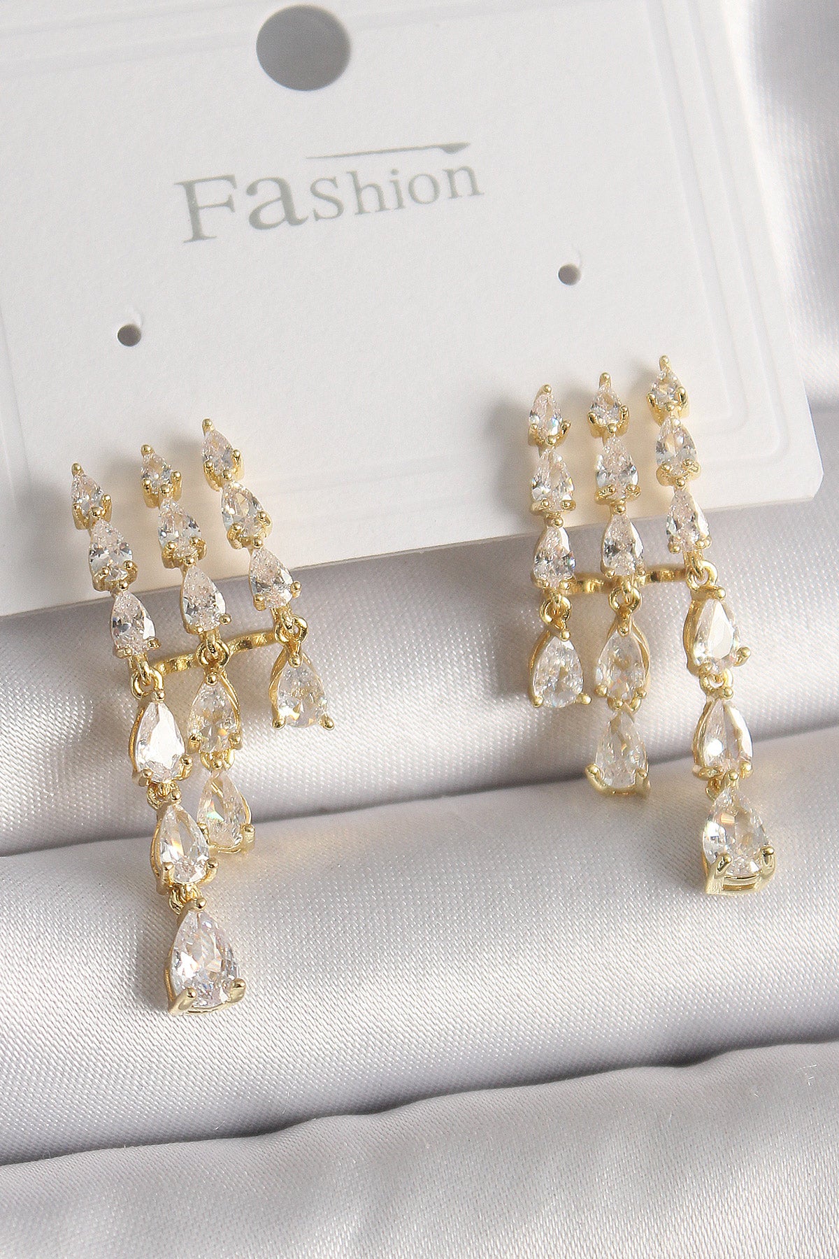Brass Gold Color Zircon Stone Rain Model Women's Earrings