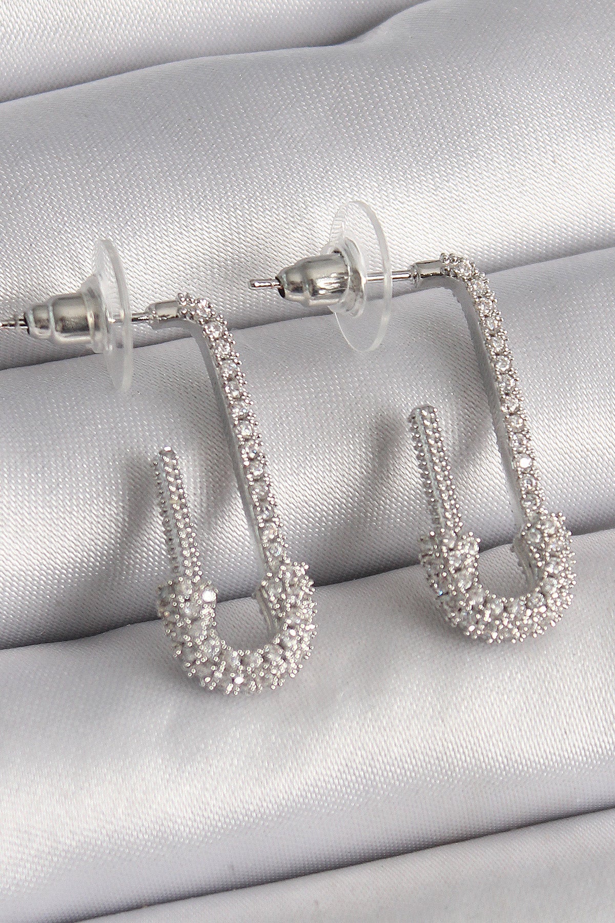 Brass Silver Color Zircon Stone Safety Pin Model Women's Earrings