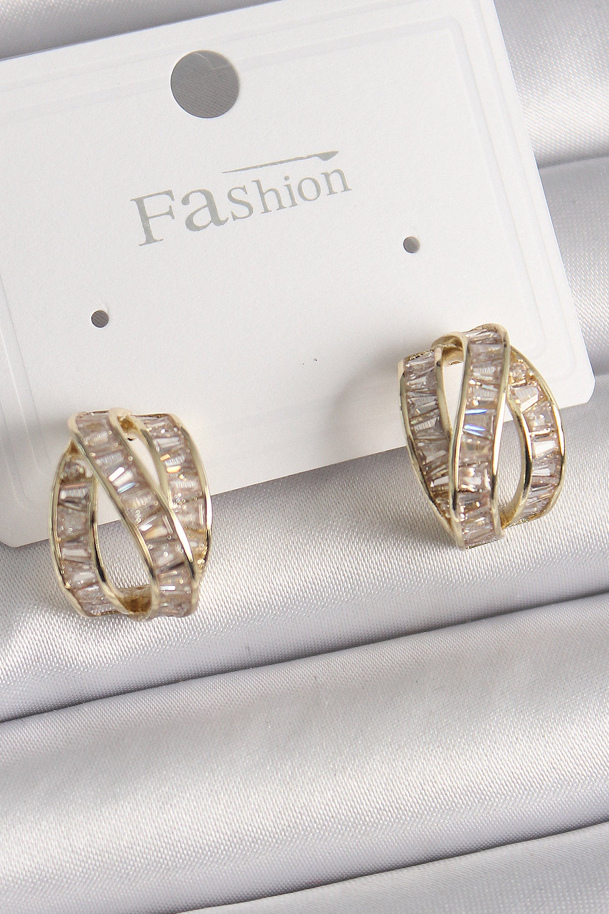 Brass Gold Color Zircon Stone Knot Hoop Model Women's Earrings