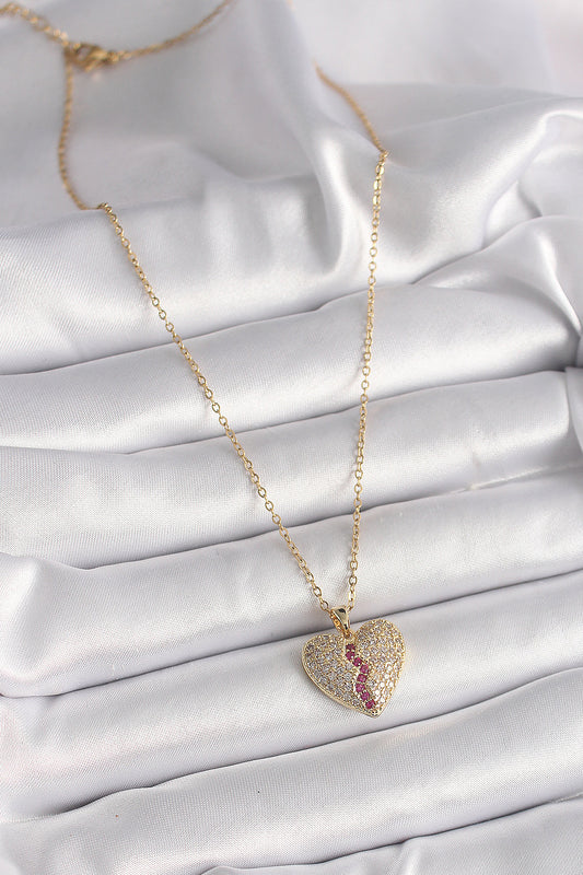 316L Steel Gold Color Chain Zircon Stone Heart Model Women's Necklace