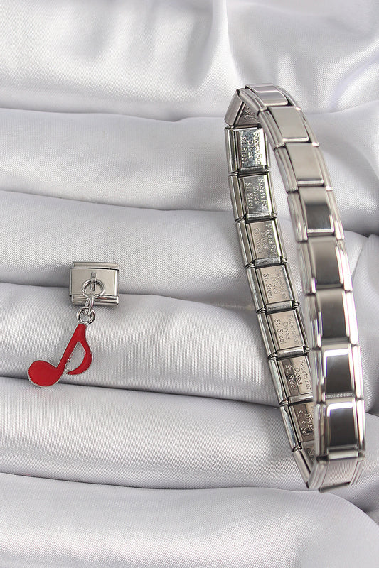 316L Steel Silver Color Red Note Model Nomination Charm